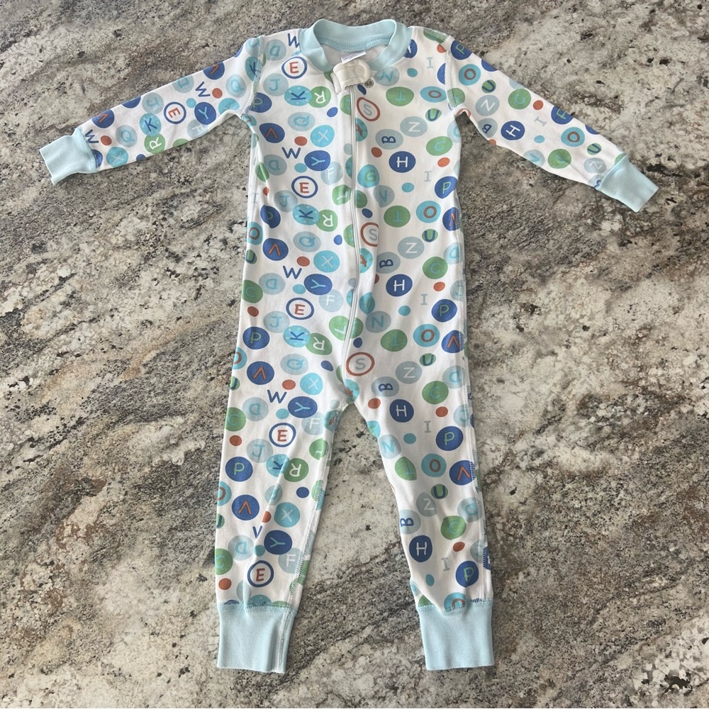 Hanna Andersson Boy’s Alphabet Print Full Zip Toddler Sleeper One Piece Size 3T